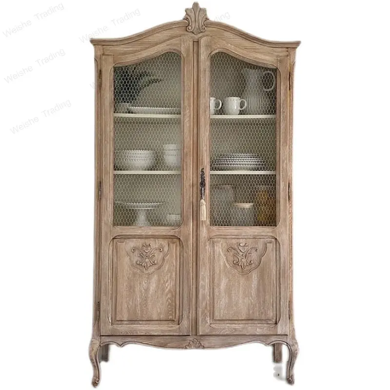 

American country solid wood cabinets, restaurant double door glass, French vintage distressed dining side dishes