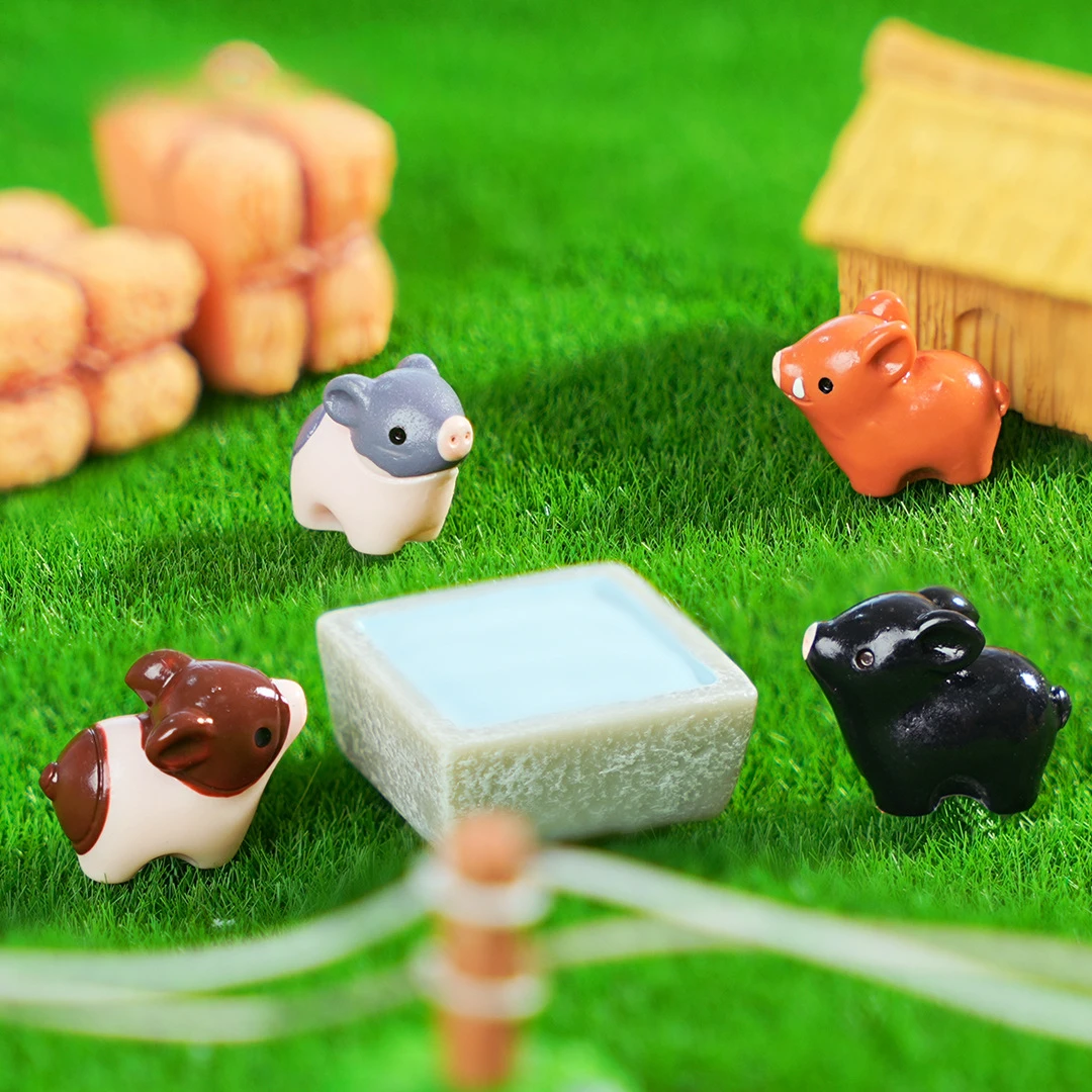 24PCS Micro Pig Figurine Resin Ornaments Miniature Model Mini Animal Statue Bonsai Decoration Garden DIY Dollhouse Home Decor