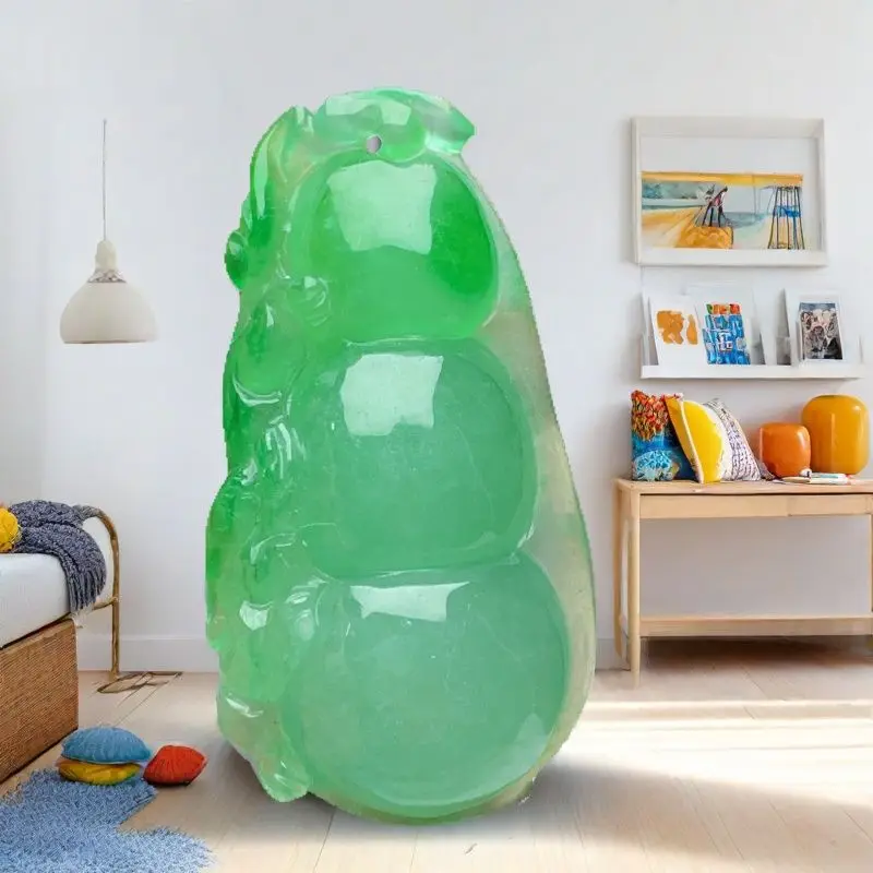 

Myanmar jadeite high ice floating green Dafu bean pendant new engraving fine engraving versatile fashion gift to yourself