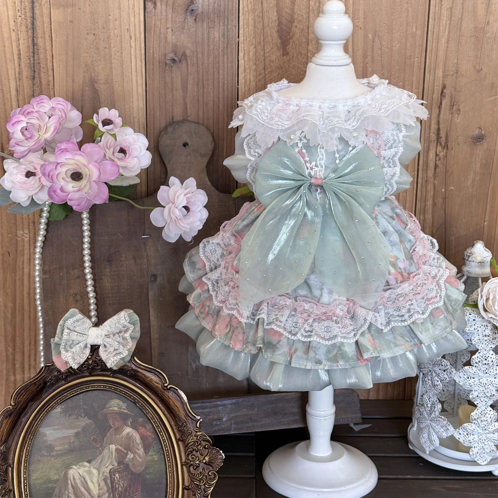 

Fashion Pink Green Pet Dog Clothes Hanndmade Cotton Yarn Cute Bow Dresses for Small Medium Dog Chihuahua Poodle Puppy Dog Skirts