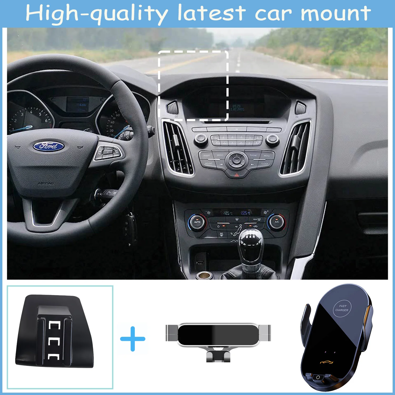 

For Ford Focus MK3 2012-2014 2015 2016 Car Phone Holder Wireless Charging Bracket Base Gravity Stand Phone Mount Car Accessories