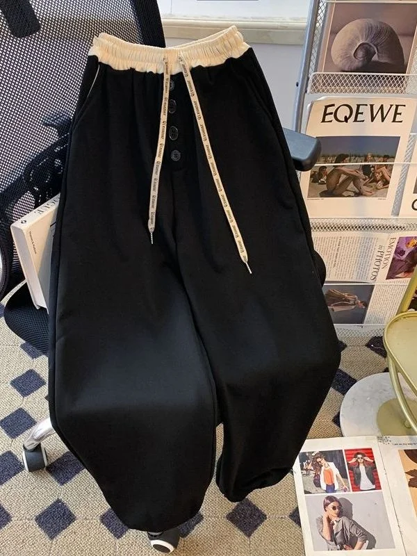 Spodnie damskie plus size 300, wiosenno-jesienne, cienkie, luźne, codzienne, dla puszystych kobiet, wyszczuplające, długie spodnie dresowe, z wysokim stanem i szerokimi nogawkami.