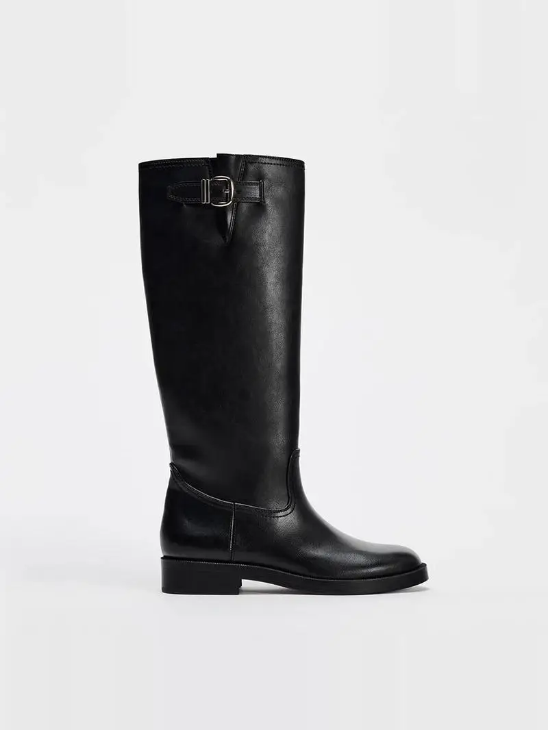 

Faionable round Toe Thi Heel Pants Boot Women's Briti Sle Knight Boot Flat Heel Faion Boot Comfortable Casual Boot