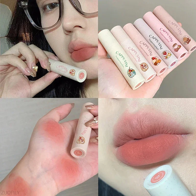 6 Colors Peach Matte Sexy Red Lipsticks Waterproof Lip Gloss Long Lasting Non-Stick Cup Liquid Lipstick Korean Makeup Cosmetics