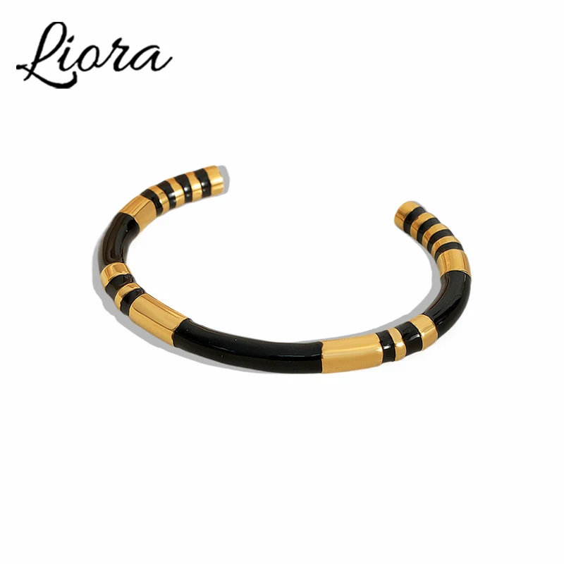 

Liora Minimalist Enamel Cuff Bracelet For Women Stainless Steel Wrist Charm Statement Bangle Fashion Waterproof Jewelry