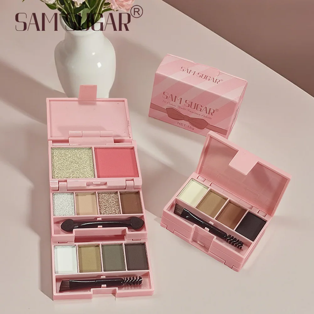 Mini ombretto portatile pieghevole vegano impermeabile per trucco viso evidenziatore fard set di cosmetici con tavolozza combinata 3 in 1