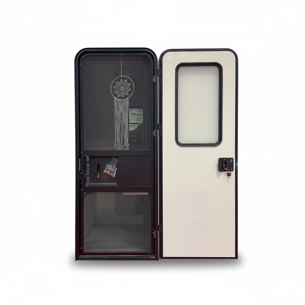 

Алюминиевая дверь для автодома, 622 x 1820 мм, входная дверь для автодома, наружная дверь для каравана с закаленным стеклом, сеткой Diamond Mesh, подходит для автодомов и кемперов.