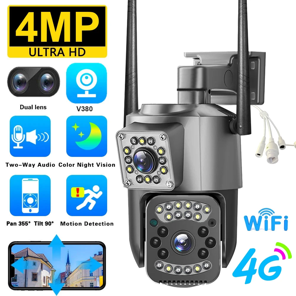 

V380 Wifi IP Camera 4G Sim Card Audio CCTV Surveillance Outdoor Digital Cam Night Vision Wireless Waterproof Dual Lens Kameras