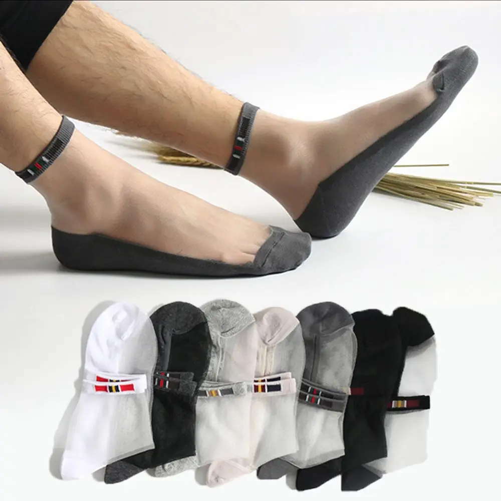 Male Summer Transparent Ultra-Thin Antiskid Short Socks Cotton Invisible Socks Short Crew