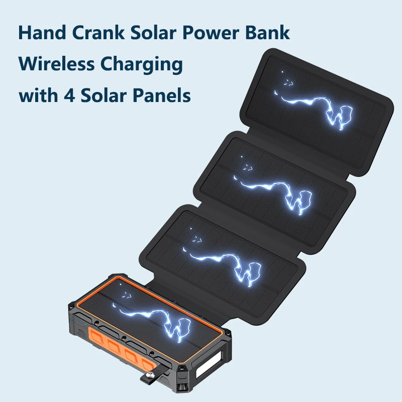 

Hand Crank Solar Power Bank 20000mAh Wireless Charger Powerbank for iPhone 15 X Samsung Huawei Xiaomi Poverbank with Cable Light