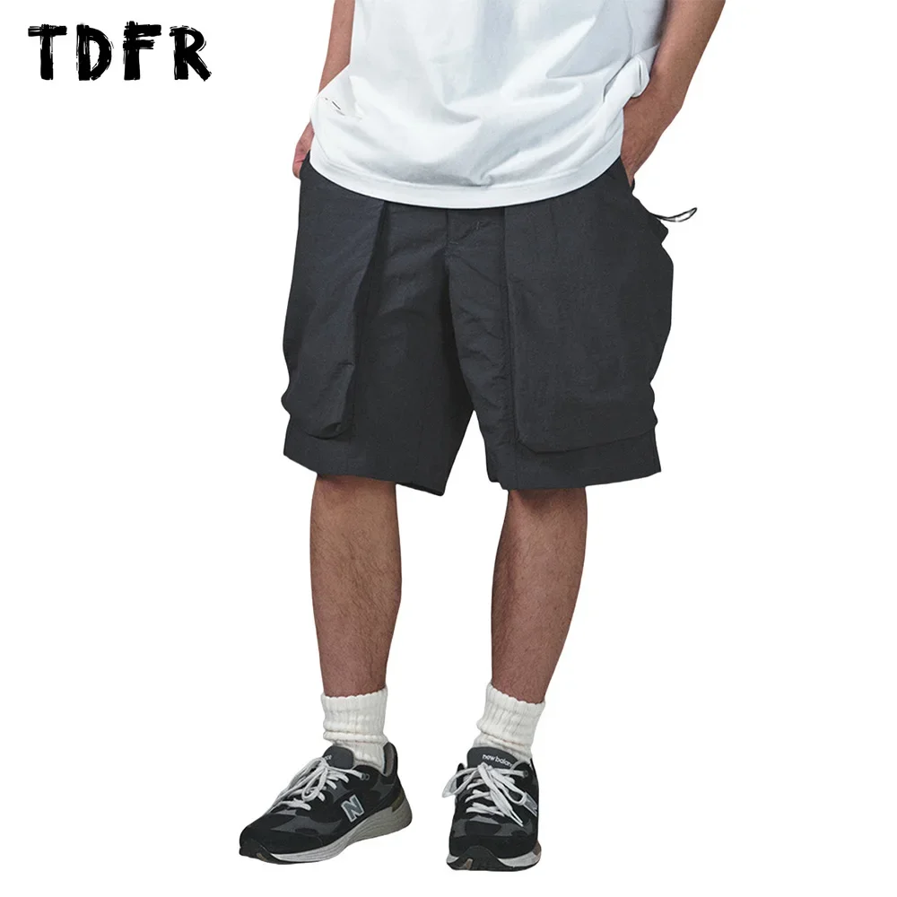 Pocket Cargo Shorts Mens with Belt Safari Style Summer Solid Color Knee-length Wide Leg Shorts Men