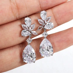 ZAKOL Fashion Teardrop Cubic Zirconia Dangle Earrings for Women Wedding Earring Shinny Leaf Bridal Marriage Jewelry Wholesale
