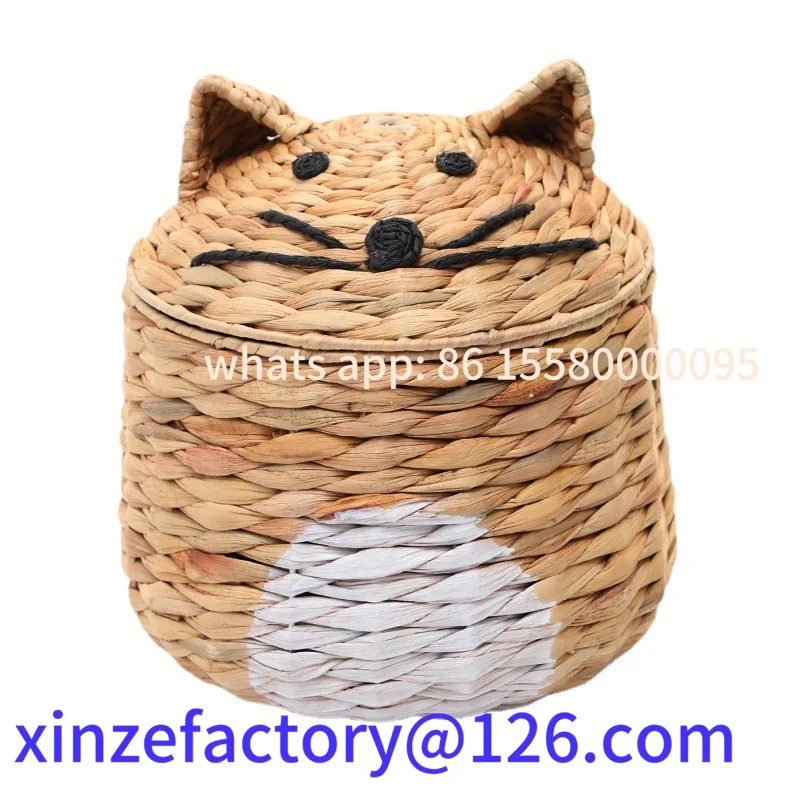 Customizable Woven Cute Cat-Shaped Wicker Basket Storage