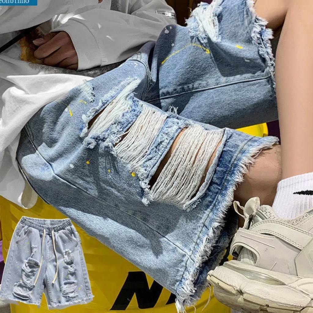 2024 Hiphop Gescheurde Denim Shorts Y 2K Streetwear Heren Vintage Vernield Gat Baggy Jeans Broek Mode Zomer Losse Shorts Zwart