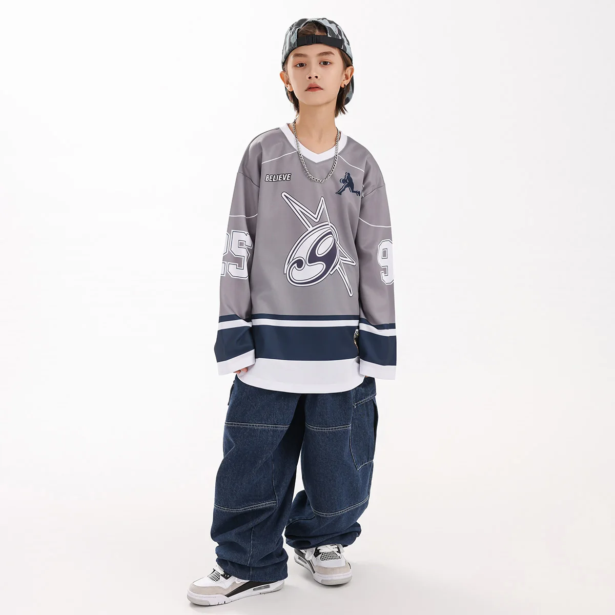 Boys Loose Top Cargo Pants Children Jazz Dance Outfits Hiphop Dance Kids Practice Clothes Street Dance Stage Costumes DN22096