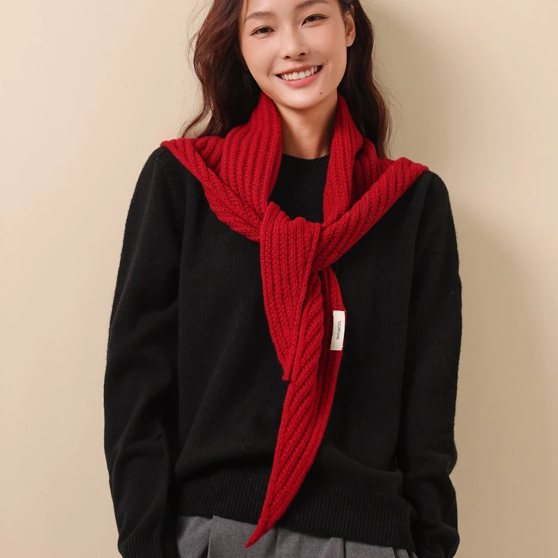 

Wool Knitted Scarf Multi-Functional Warm Triangular Scarf Women Winter Warm Knitting Neckerchief Wrap British Korean Small Scarf