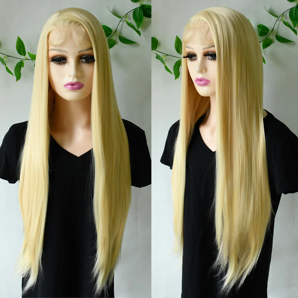 Platinum Blonde Wig for Women 13x4 HD Lace Frontal Long Straight Heat Resistant Synthetic Wig with Pre Plucked Natural Hairline