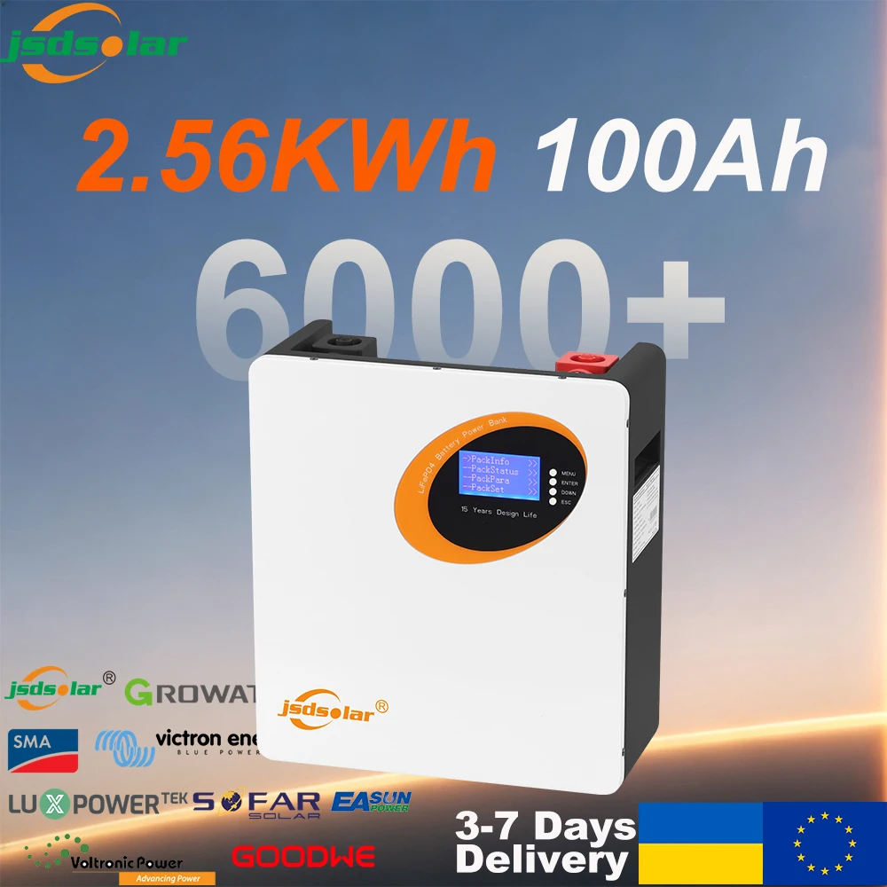 Jsdsolar 2,56kWh LiFePO4 Batterie, 25,6 V, 100Ah Lithium-Batteriepack, 6000+ Zyklen, CAN, RS485, RS232, Smart BMS, 8S, für Heim-Solarwechselrichter und Energiespeicher, EU-LAGER, STEUERFREI