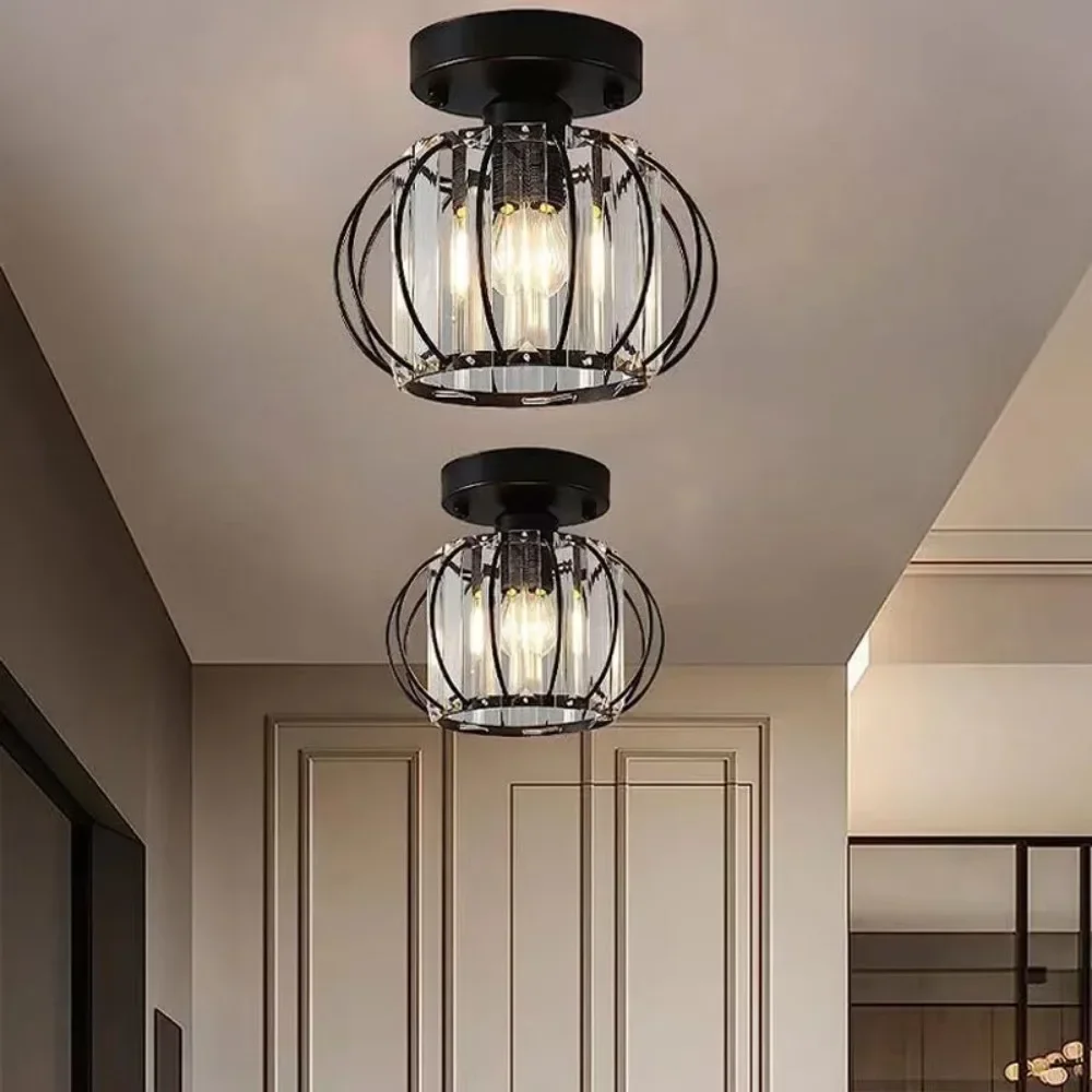 Golden or Black Iron Crystal Body Overhead Cage Ceiling Round Ball Modern Pendant Lamp