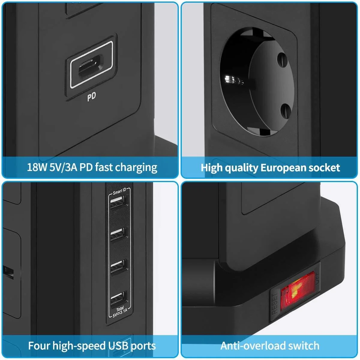 Martery-EU電気タワー,krソケット,USBタイプCケーブル,サドルサーキットプロテクター,2m延長コード