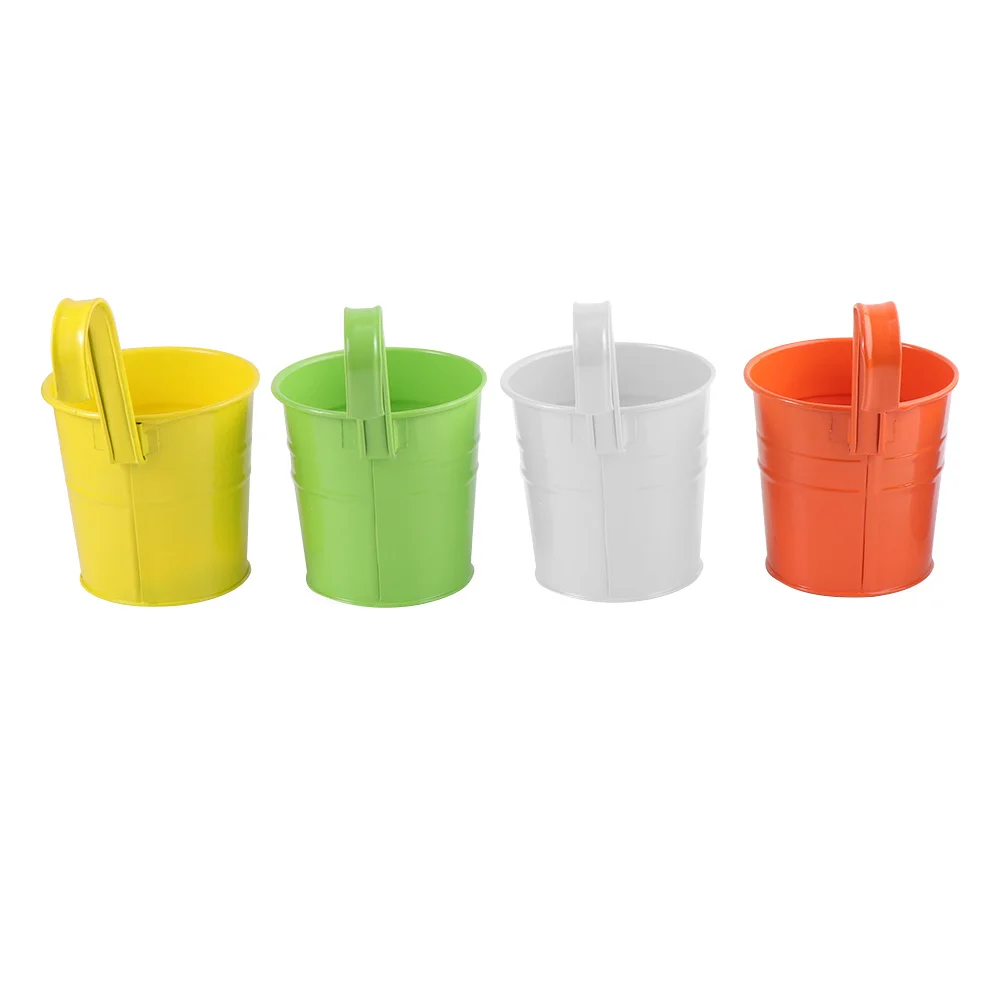 

4 Pcs Iron Flower Pot Tin Bucket Balcony Gardening Plant Hanging Rack Mini Planter Storage Bucket Drainage Holes