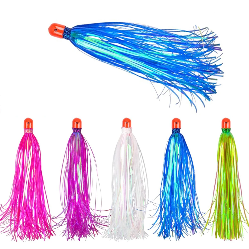 60PCS Mylar Flash Teaser Tail Jig Head Fishing Lure Weighted Jig Head Skirts bait for Saltwater Trolling lure Fishing rig Tackle