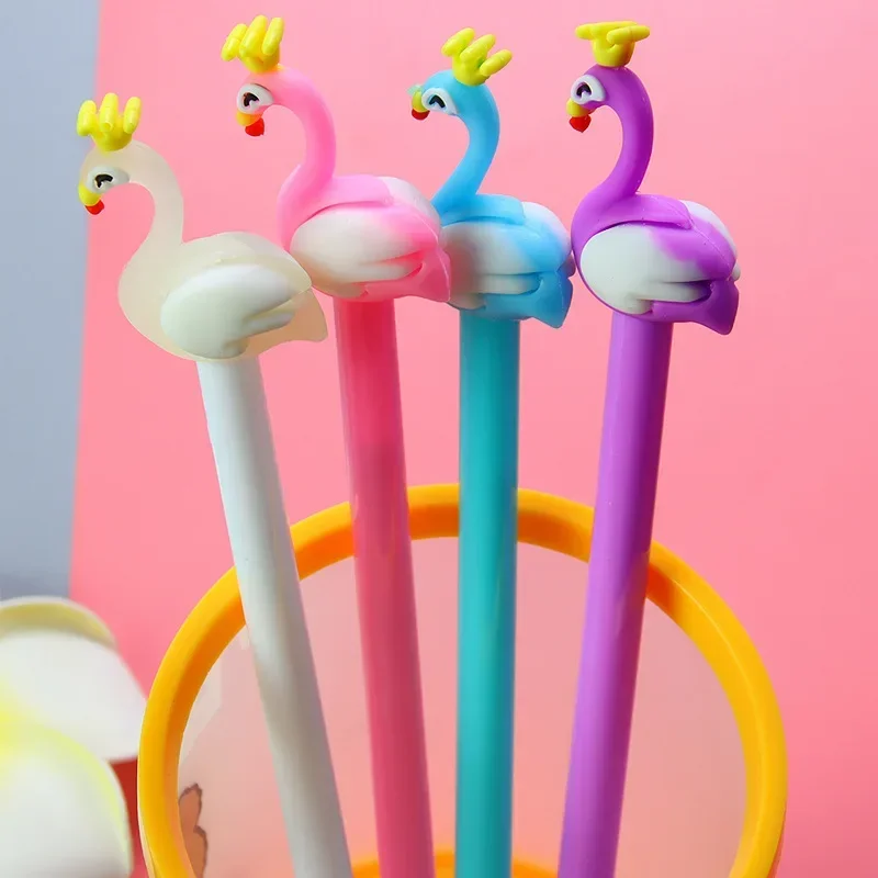 A 50PCS Cartoon Crown Flamingo Rollerball Pen Student Stationery Cute Swan Shaped Water-based Pen Office Supplies Signature Pen