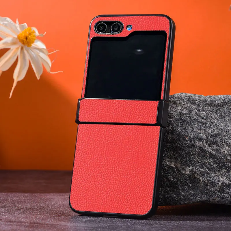 Luxury Business Style Retro Litchi Pattern Case For Samsung Galaxy Z Flip 7 6 5 4 3 5G Flip7FE Ultra Thin Hard Shockproof Shell