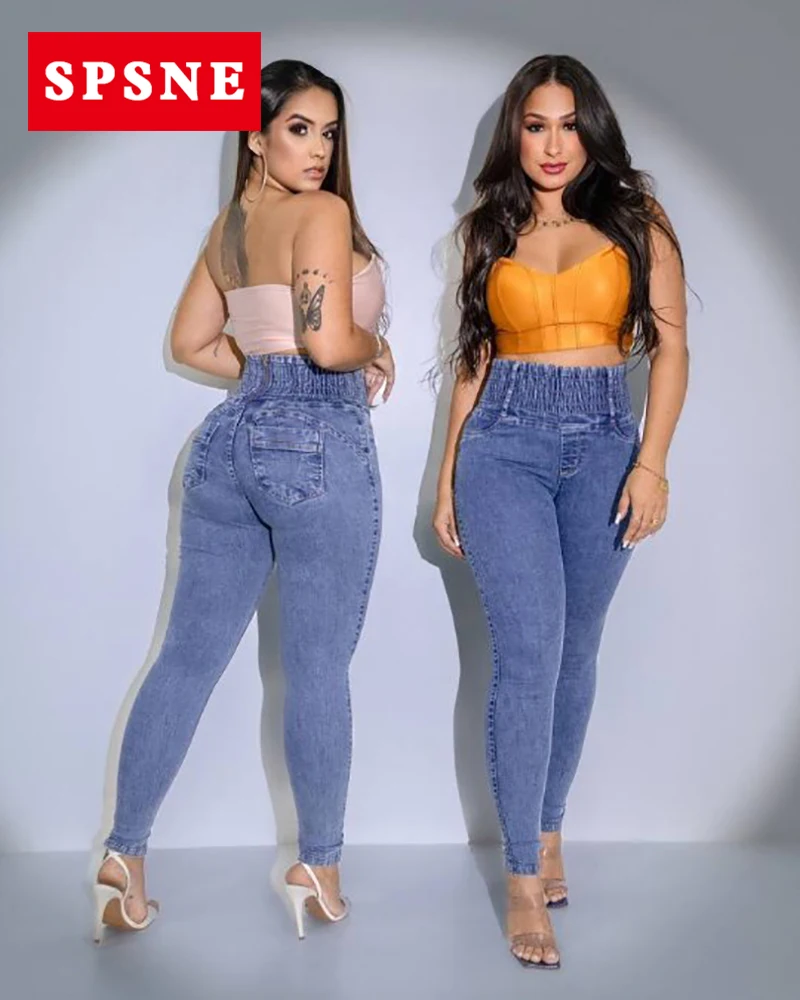 Stretchy Sliming Jeans Women'S Tight Fitting Jeans With Back Belt Zipper Curvy Figure Women'S Long Pants