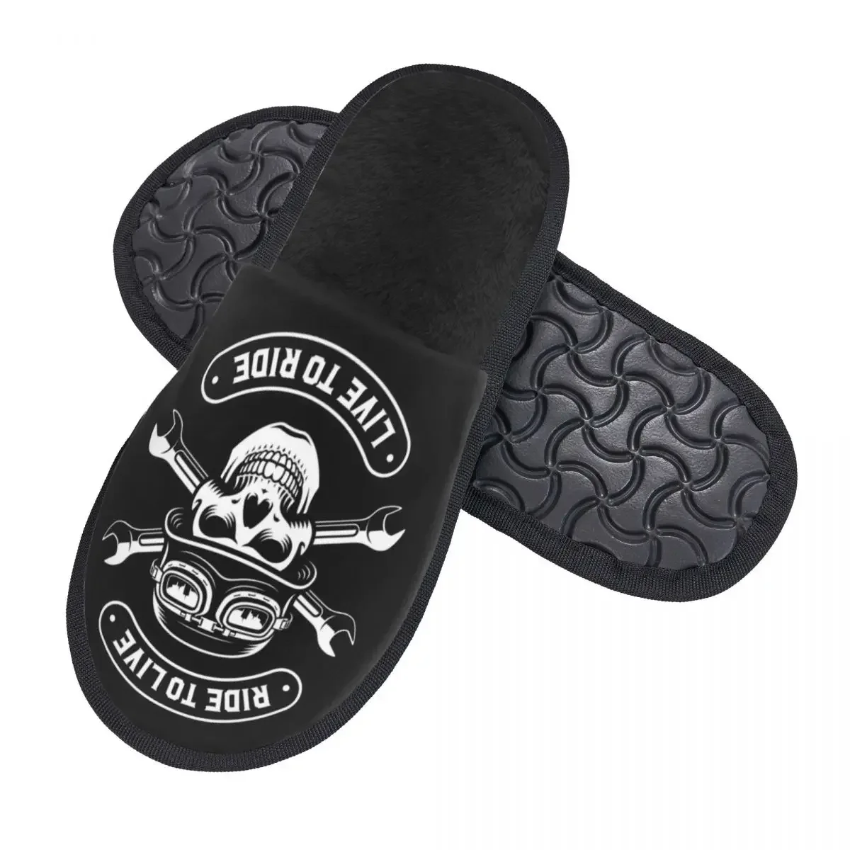 Motorcycle Rider Rock Skull Soft Scuff With Memory Foam Slippers Women Spa House Shoes