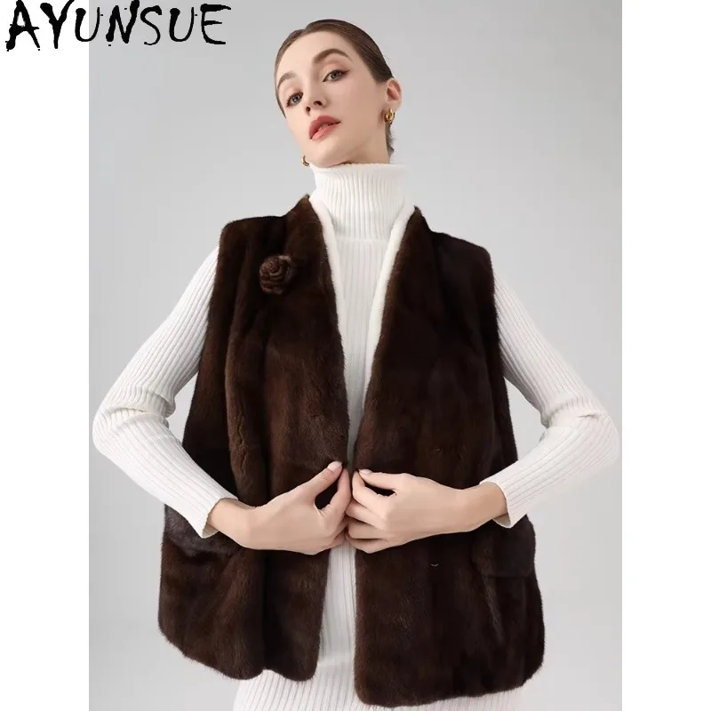 AYUNSUE Purple Label Velvet Fur Coat Woman Luxury Whole Mink Fur Vest Stylish Tops for Woman Clothes New in Outerwears Fourrure