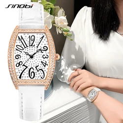 SINOBI Luxury Women Watches Fashion Shinning Diamonds Leather Strap Waterproof Roman Numbers Women Quartz Wristwatches Female