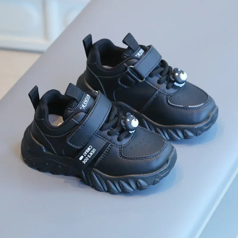 Children Spring Autumn Soft-soled Casual Shoes Children Thick Soled Sport Shoes Kids Low Top Velcro Dad Shoes Bear Decoration