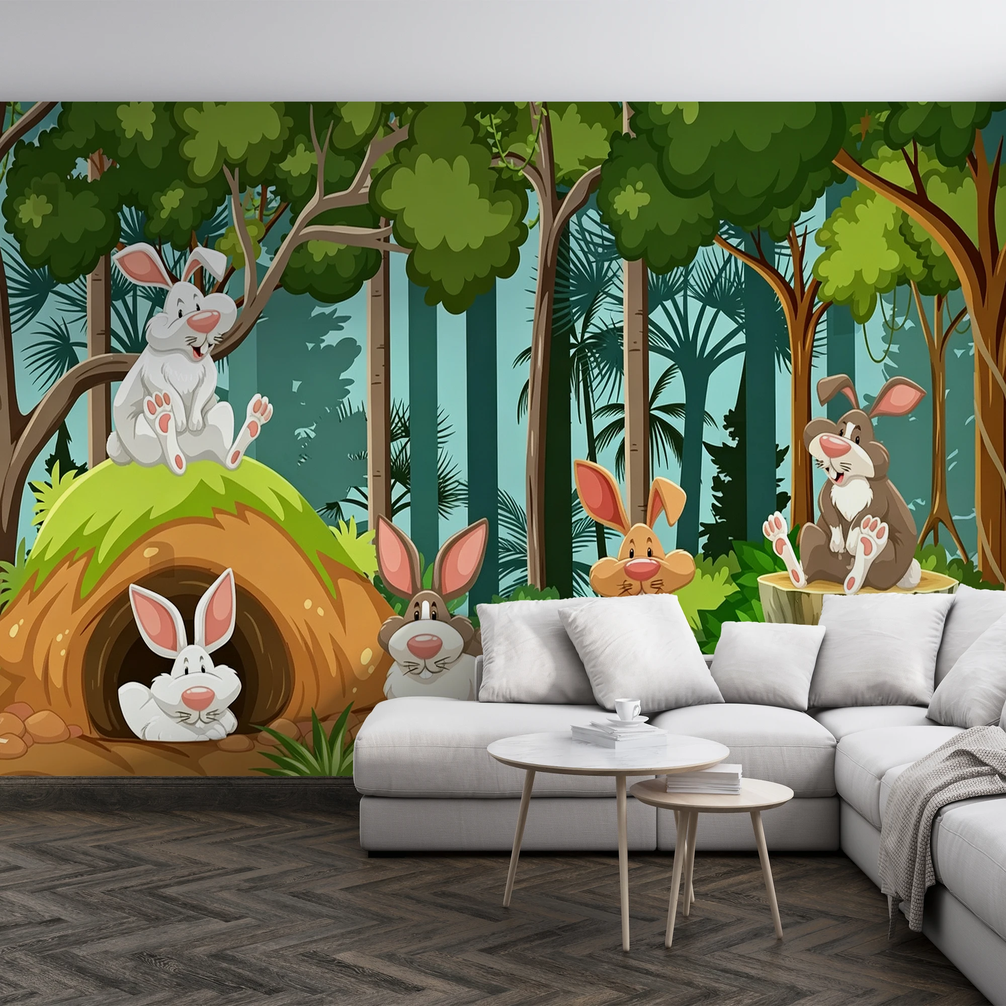 Milofi 3D Cartoon Rabbit Bird Butterfly Mushroom Self Adhesive Removable Wallpaper for Kids Nursery Bedroom Home Decor