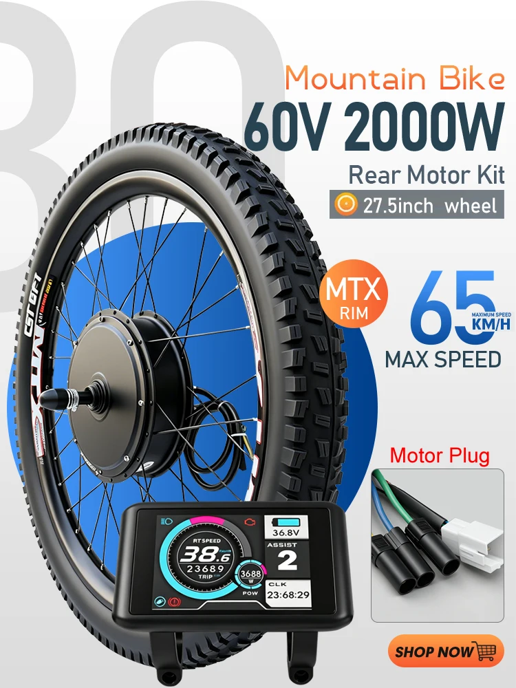 AliExpress KUNTENG E-BIKE 60V 2000W MTX Rim Electric Bike Conversion Kit 26" 27.5" 29" Brushless Gearless Rear Hub Motor Wheel For E-Bike Conversion Kit