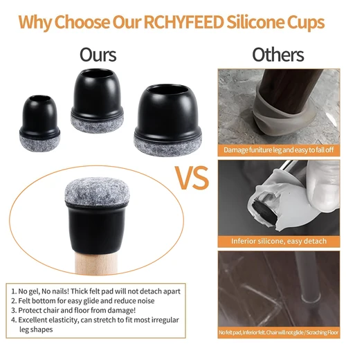 Imagen 2 del producto Protectores de silicona para patas de silla, almohadillas para pies de mesa y sofá de fieltro envuelto, antideslizantes, reducen el ruido para suelos de madera dura, 16 Uds.