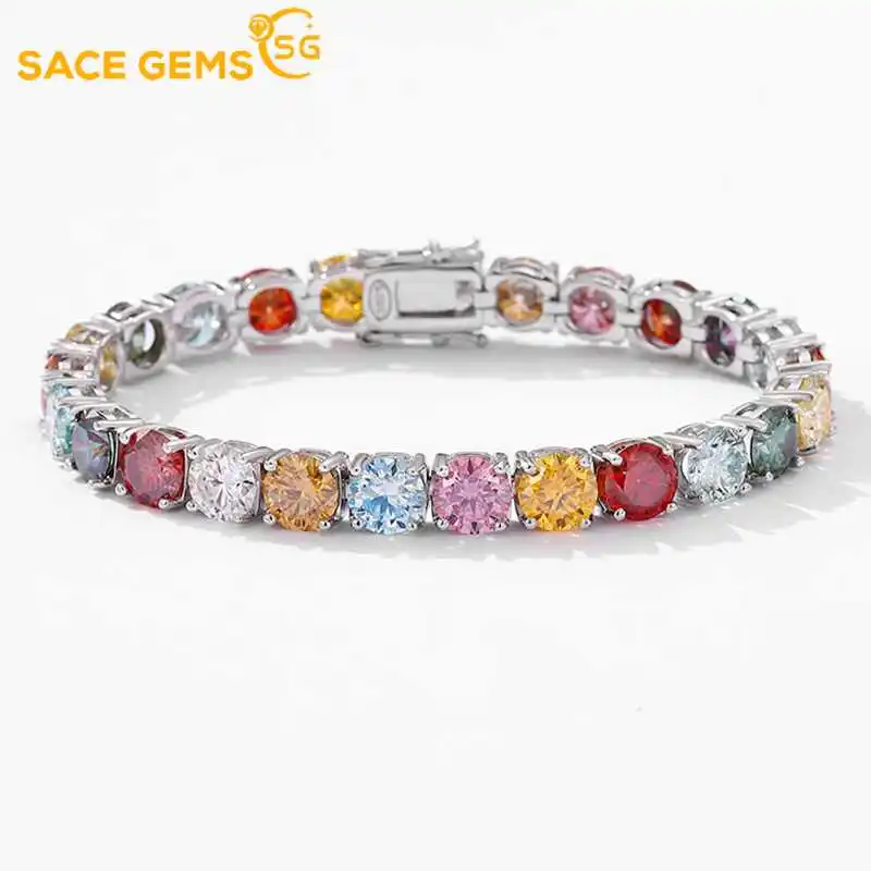 

SACE GEMS GRA Certified D VVS1 3-6.5MM Moissanite Bracelet for Women Trendy Party Jewelry 925 Sterling Silver Plated White Gold