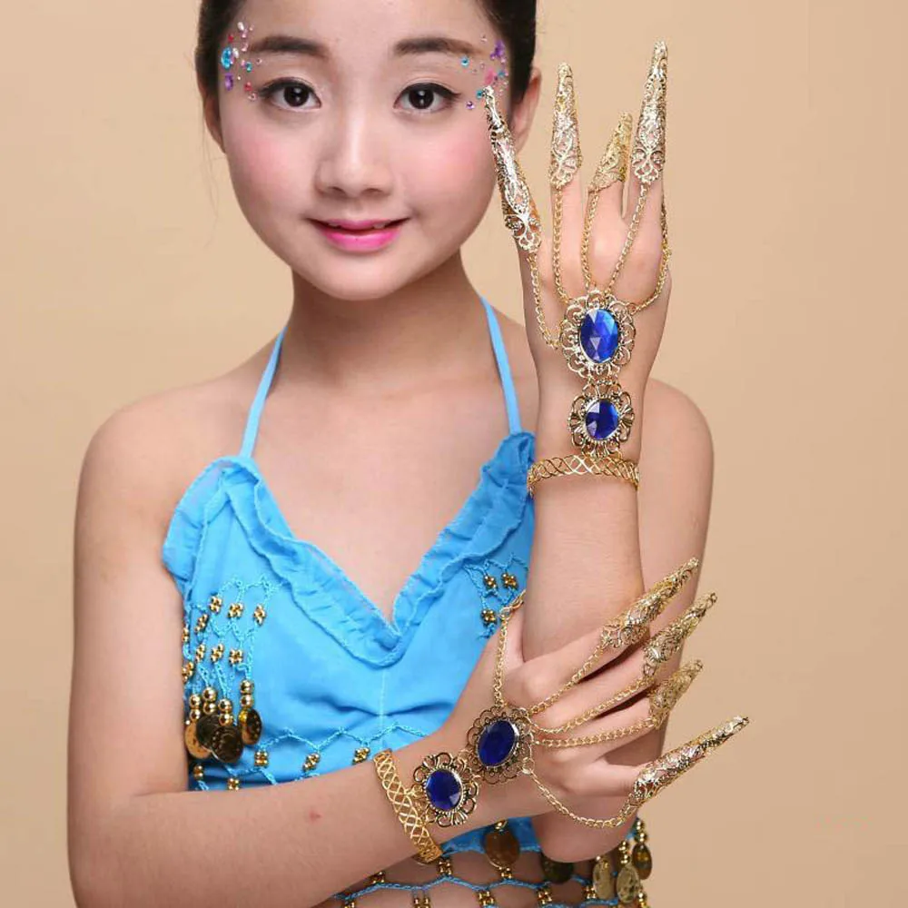 Girl Costume Finger Tip Protection Jewelry Indian Thai Hollow Belly Dance Bracelet Nail Rings Golden Finger Knuckle Rings