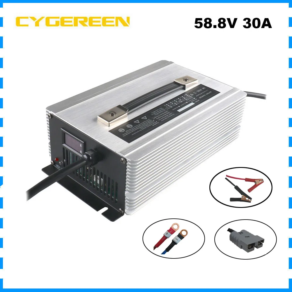 52V 30A 14S Li ion Fast Charger 58.8V 100AH 200AH 300AH Lithium Forklift RV Solar Battery Smart Charger 20A 25A