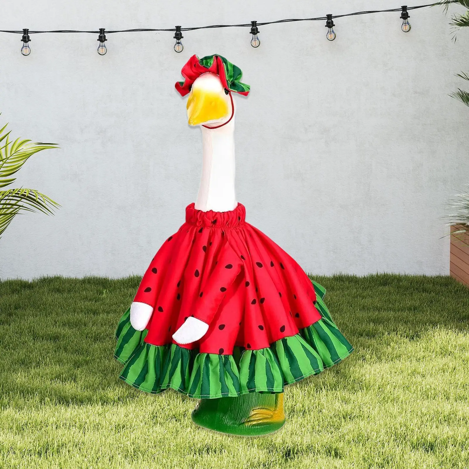 

Porch Goose Outfits with Frilled Hat Watermelon Dress for Patio Yard Outdoor