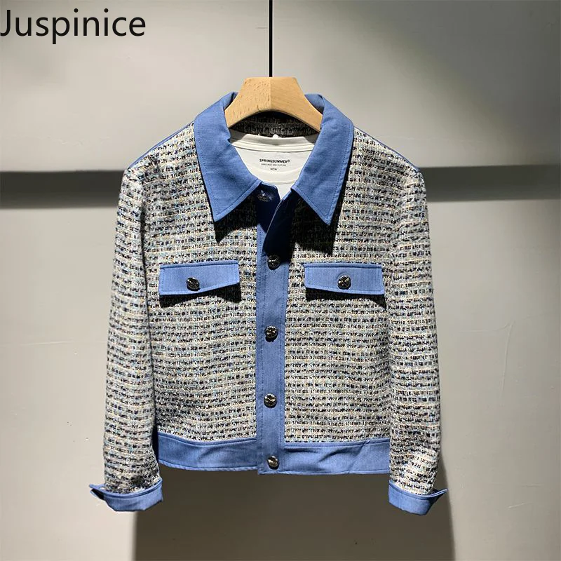 

Fashion Contrasting Color Lapel Jacket Men's Handsome Loose Casual High Street Personality Jackets Tops Overcoat Male Clothes