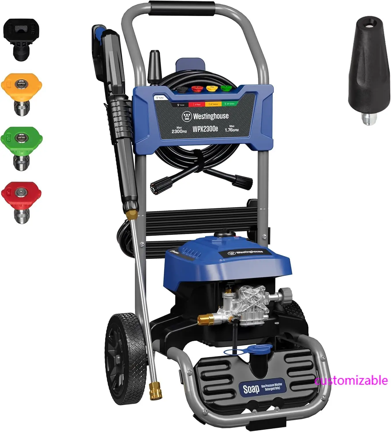 WPX2300e Electric Pressure Washer, 2300 Max PSI and 1.76 Max GPM, Induction Motor, Onboard Soap Tank, Spray Gun and Wand