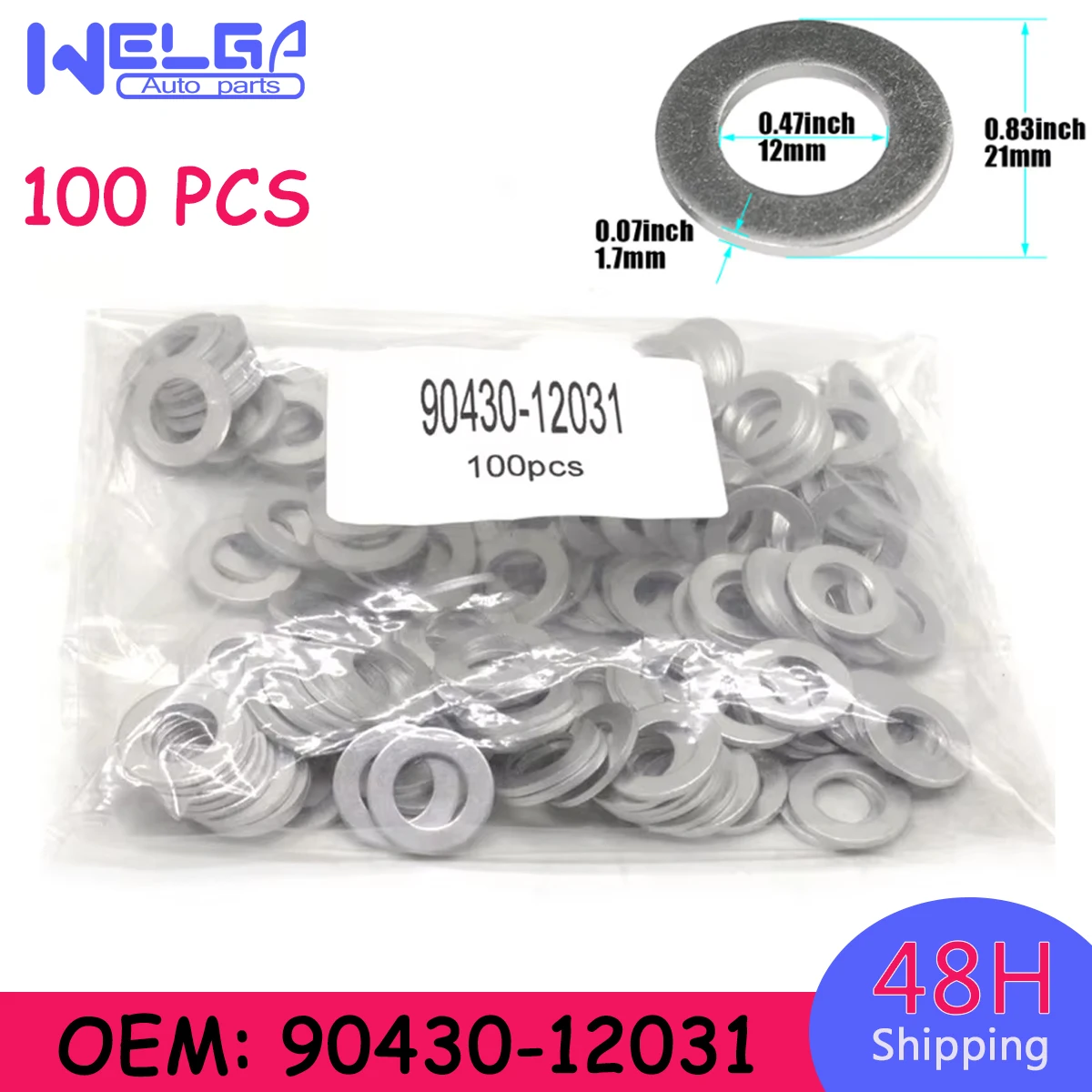 100PCS Thread Oil Drain Sump Plug Gaskets Washer 12mm Hole Seal Ring  For Toyota for Corolla for  Lexus OEM 90430-12031