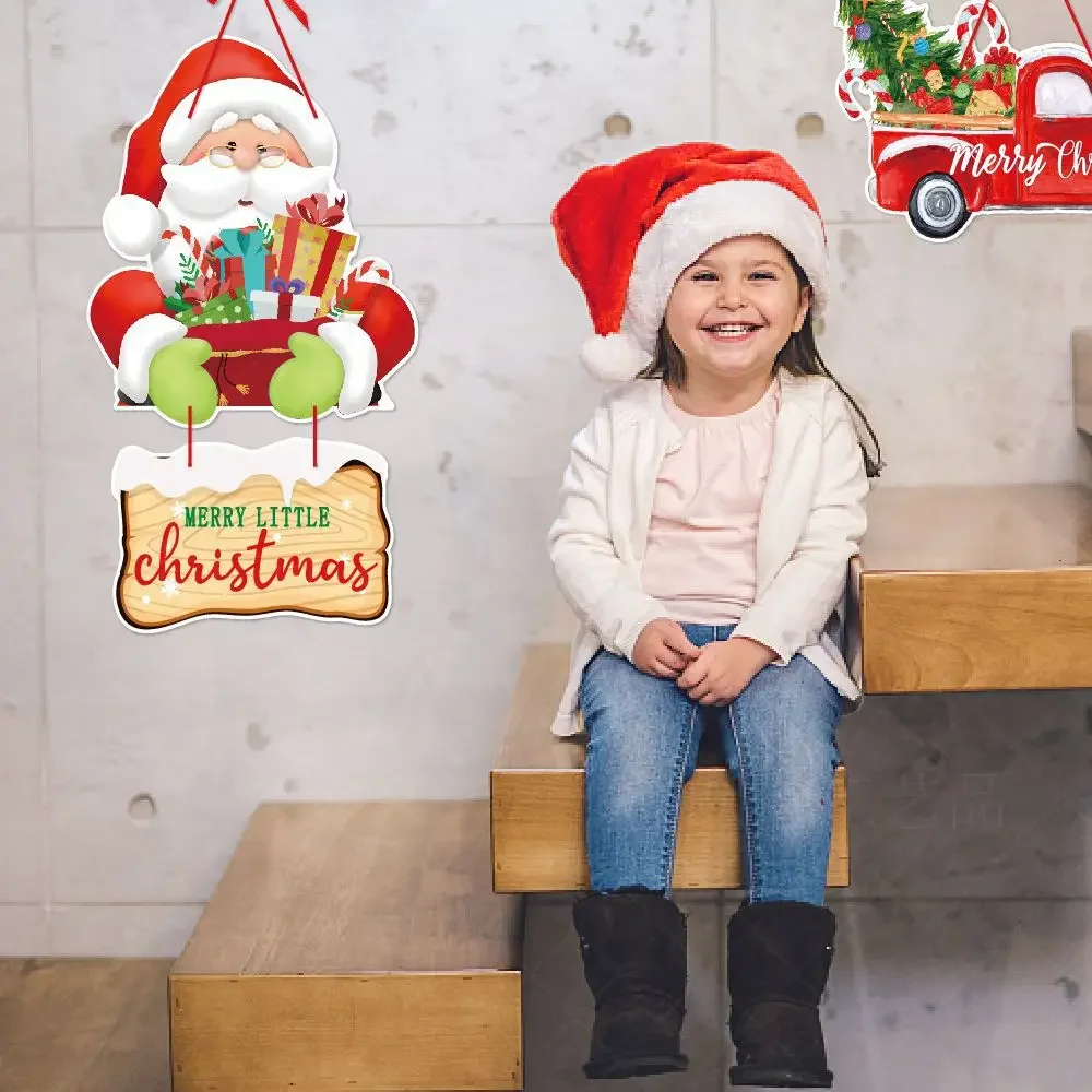 2024 Christmas Door Hanger New Year Party Pendants Santa Claus Snoweman Elk Paper Banner Merry Christmas Decoration for Home