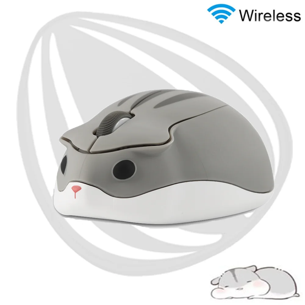 Ratón inalámbrico de dibujos animados, Mouse óptico USB ergonómico, ratón de hámster Kawaii para juegos, PC, portátil, tableta, ordenador, regalo