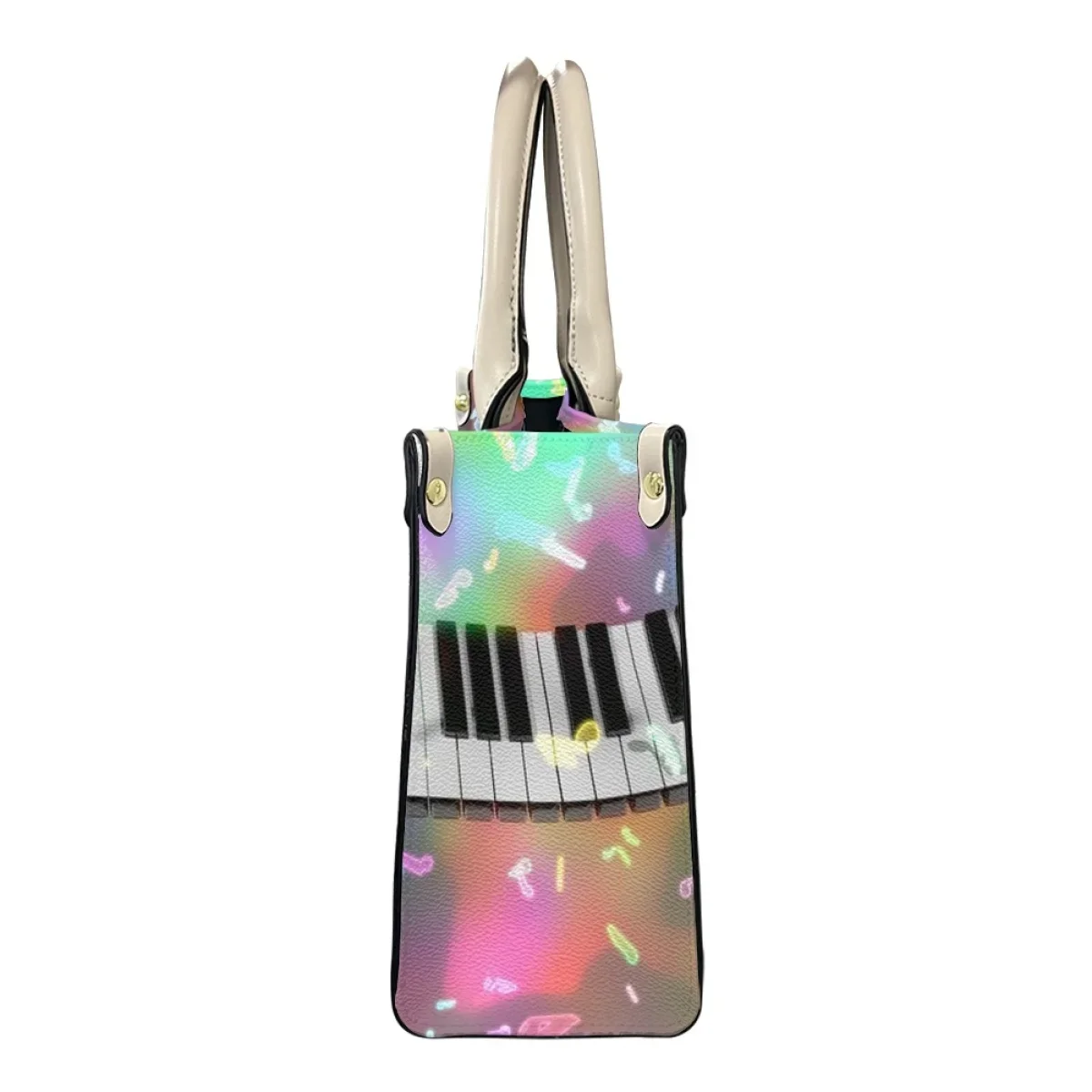 Colorful Piano Notes Printing PU Leather Messenger Bag Outdoor Trendy Tote Bags Music Style Top-handle Handbag Carteras Mujer