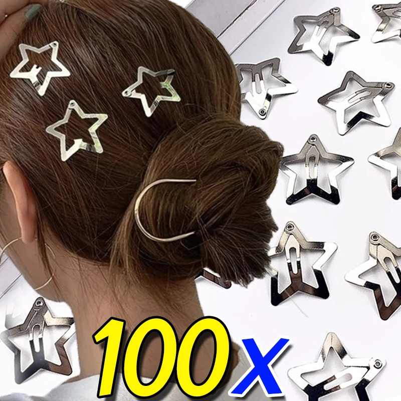 Y2K Silver Star Hair Clips for Girls Star Metal Snap Bobby Pins Hairpins Side Barrettes Hairs Jewelry Hair Accessories Headwear