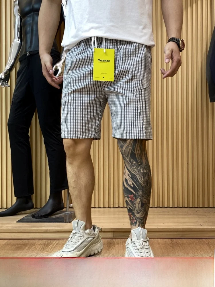 Casual Summer Men's Lightweight Breathable Plaid Texture Shorts Comfortable Versatile Loose Fit Polyester Cotton Blend Shorts