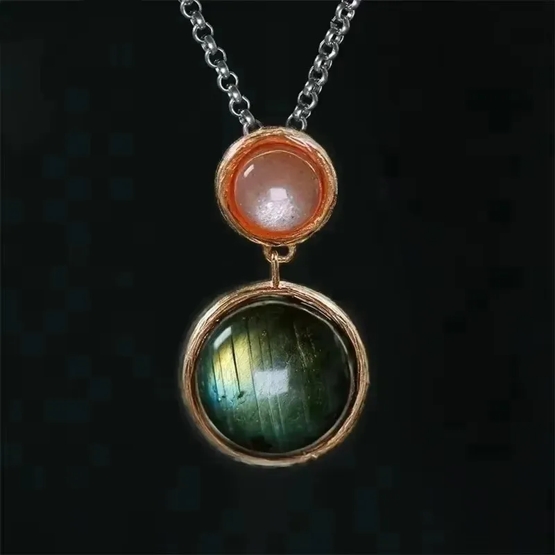 

Natural Moonstone Labradorite Pendant Necklace for Women Girls 925 Sterling Silver Party Fine Jewelry Gift