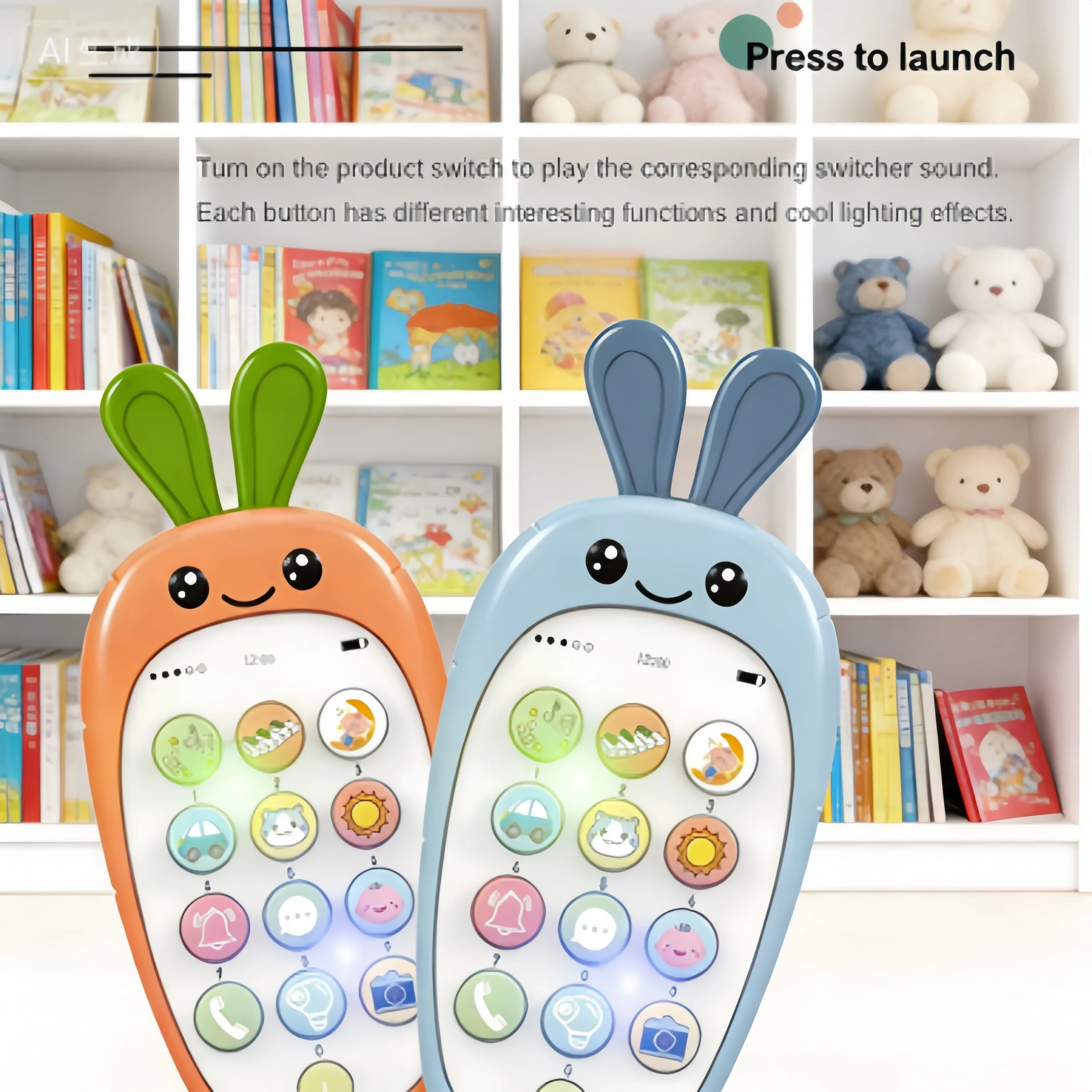 赤ちゃん用電話おもちゃ かわいい漫画のウサギ キッズ電話 音楽サウンドマシン 幼児用歯固め 音声付き携帯電話おもちゃ 早期学習ギフト